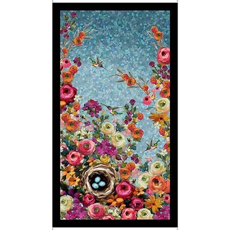 Fluttering Petals Hummingbird Floral Panel