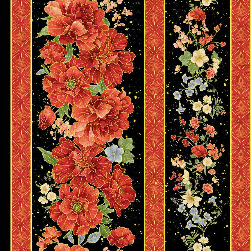 Asian Floral 11" Stripe Metallic