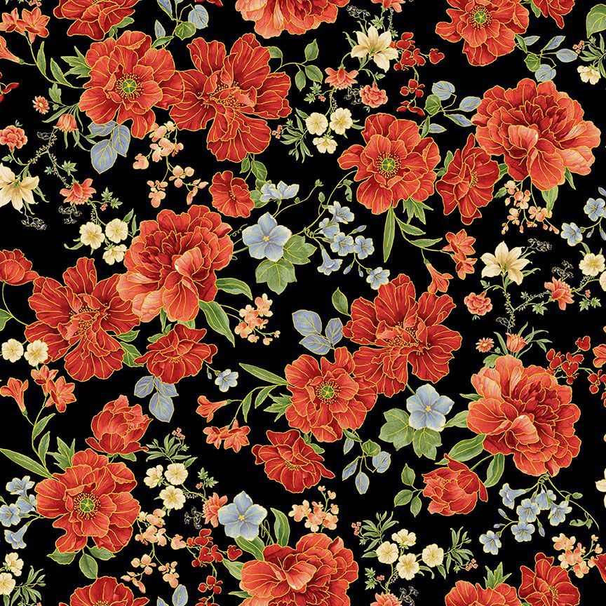 Asian Medium Floral Metallic