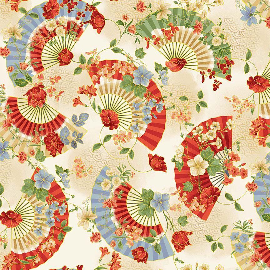 Asian Floral Fans Metallic