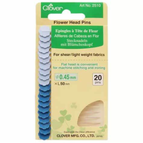 Clover Flower Head Pins for shear/light weight fabrics 20pcs