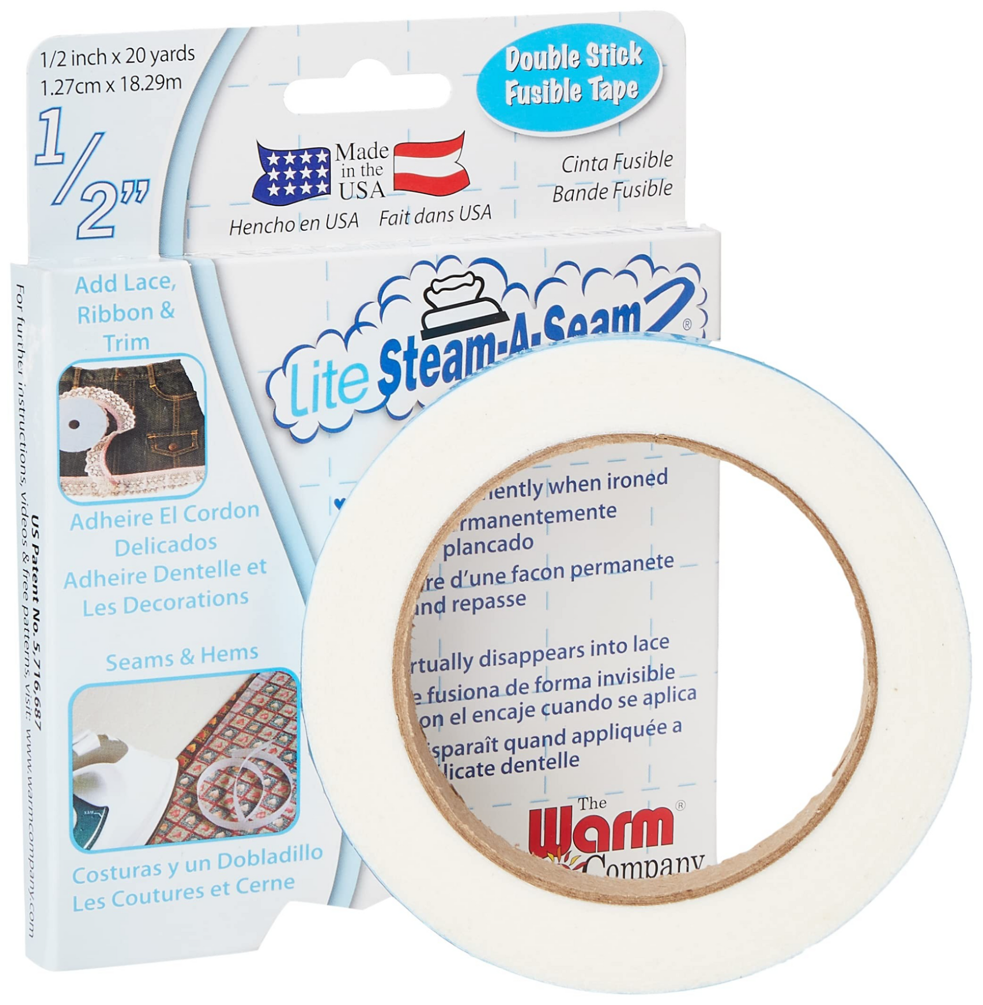 Lite Steam-A-Seam 2 Double Stick Lite Fusible Tape 1/2" x 20 yards